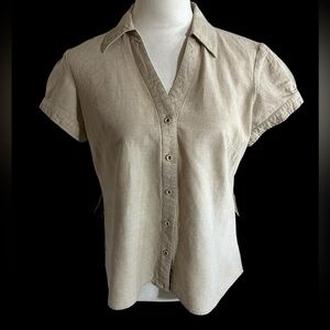 Women's Carole Little Tan Linen Button-Up Top